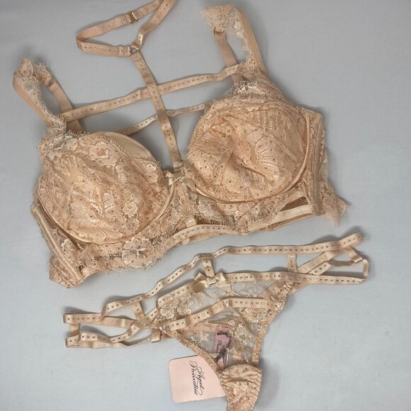 Agent Provocateur Davinah Nude Swarowski 36D/4 Set New - Picture 7 of 16